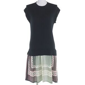 ◇louis Vuitton 100% Wool Silk Switching Sleeveless Docking Dress Black Multi M